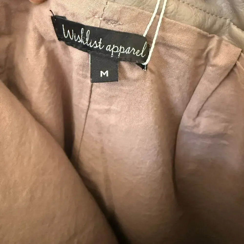 Wishlist Vegan Leather Mini Skirt Tie Waist Taupe Edgy Y2K Pockets Sz M